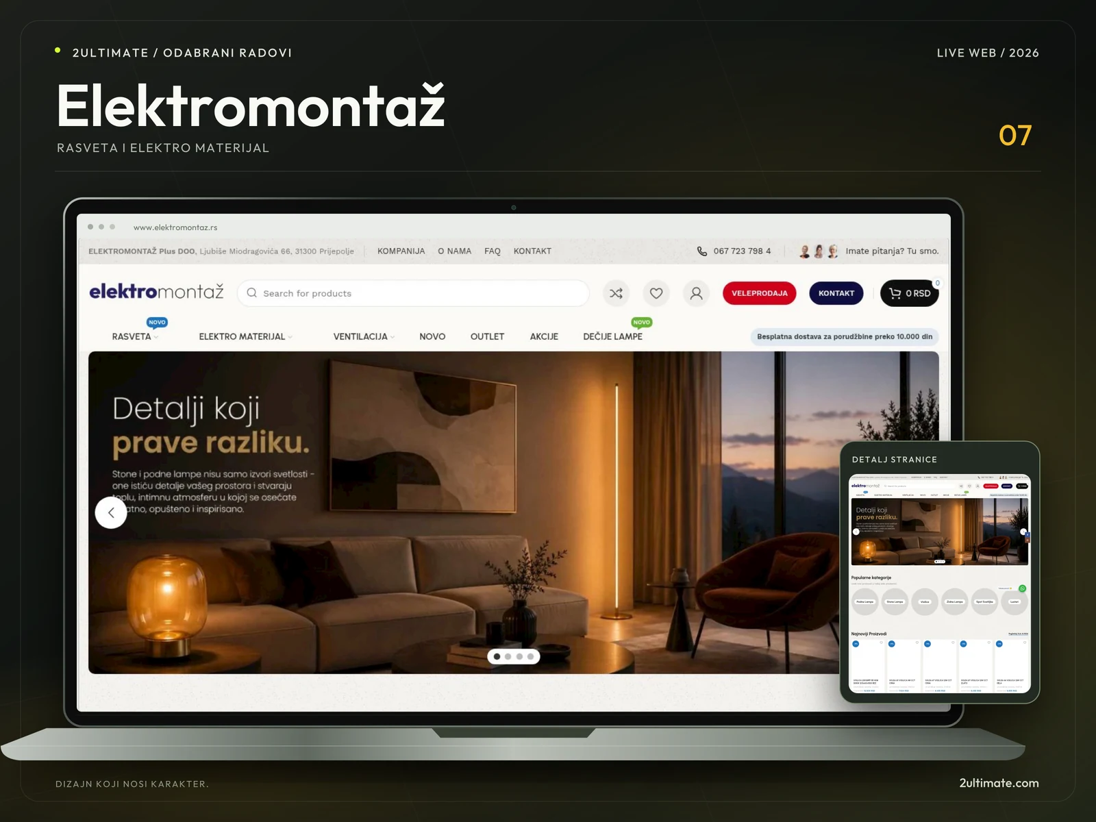 Elektromontaž — professional mockup with actual website screenshot