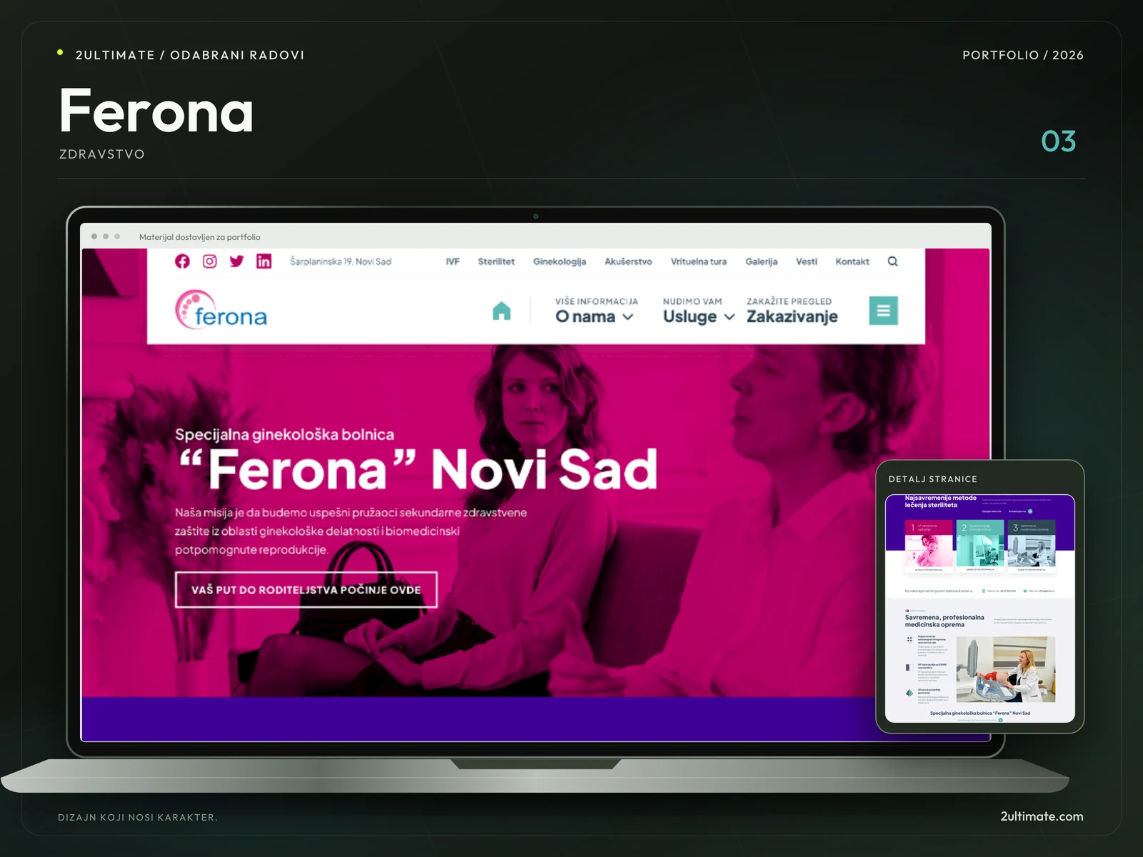 Ferona — professional mockup with actual website screenshot