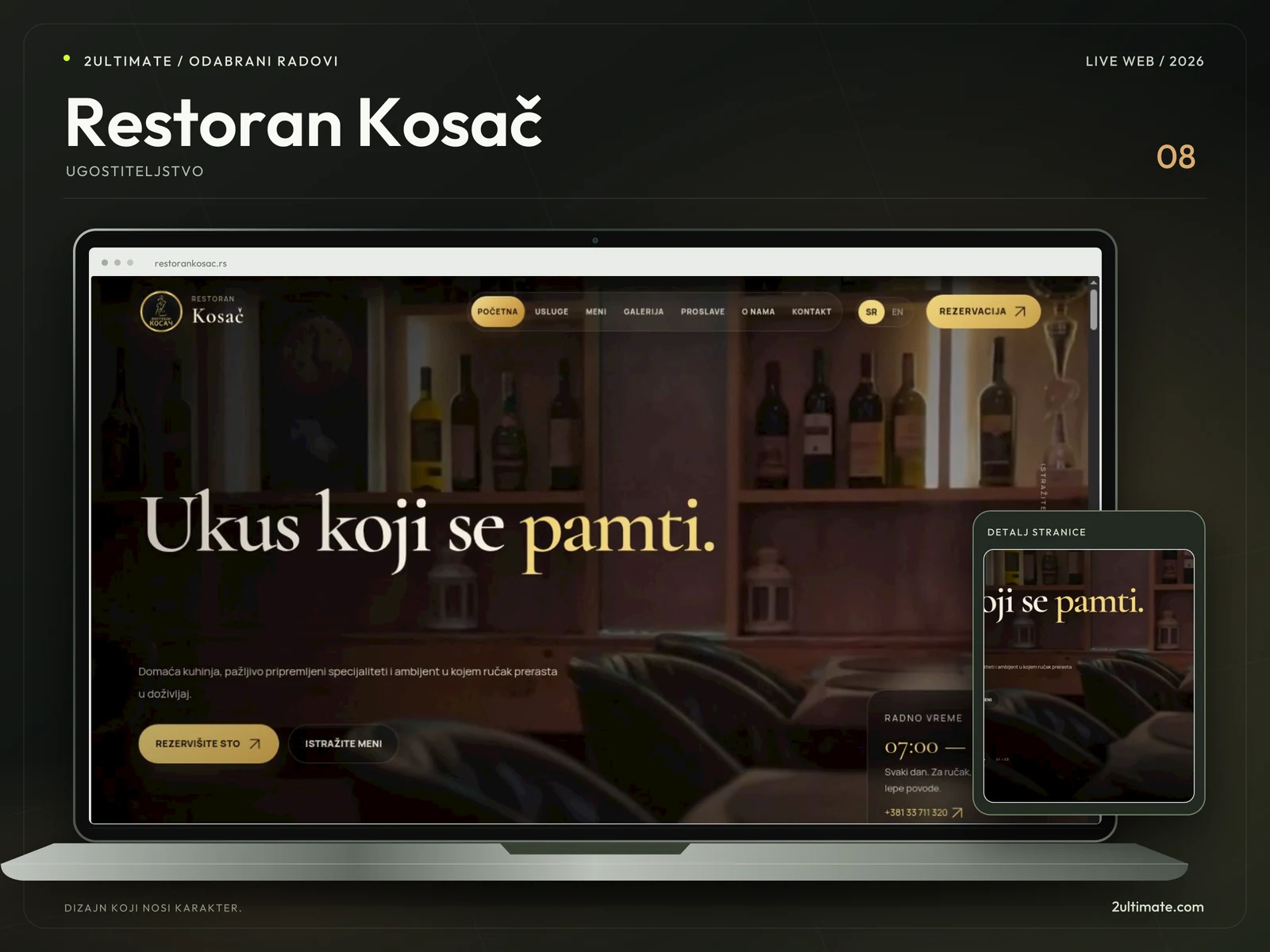 Restoran Kosač — professional mockup with actual website screenshot